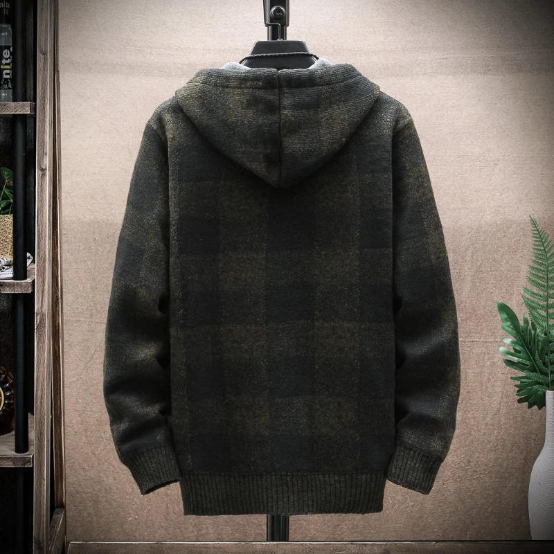 Mens Hooded Plaid Zipped Up Jacket - LuxNovaHub 