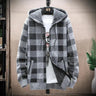 Mens Hooded Plaid Zipped Up Jacket - LuxNovaHub 