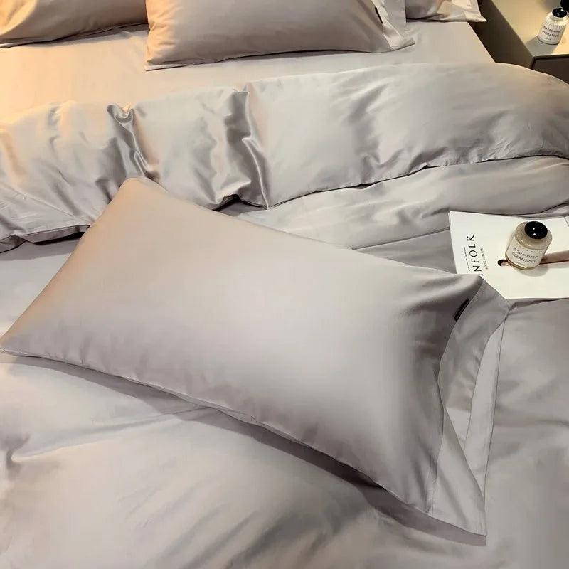 White Grey Duvet Cover Sets Solid Color - LuxNovaHub 