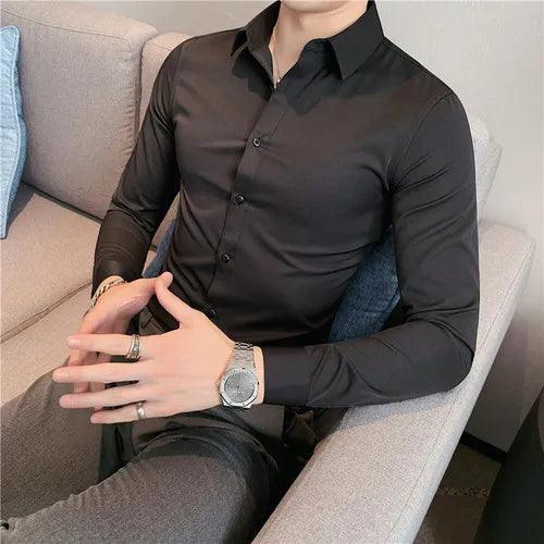 Plus Size S-7XL High Quality Men Dress Shirt 2021 Autumn Long - LuxNovaHub 