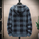 Mens Hooded Plaid Zipped Up Jacket - LuxNovaHub 