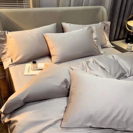 White Grey Duvet Cover Sets Solid Color - LuxNovaHub 