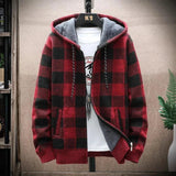 Mens Hooded Plaid Zipped Up Jacket - LuxNovaHub 