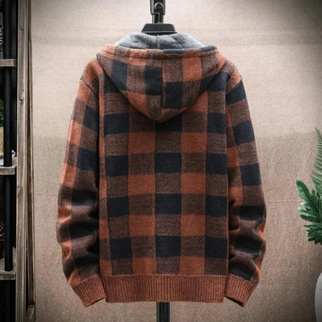 Mens Hooded Plaid Zipped Up Jacket - LuxNovaHub 