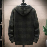 Mens Hooded Plaid Zipped Up Jacket - LuxNovaHub 