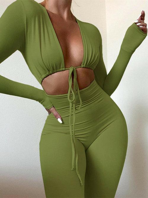 Solid Jumpsuit Bandage Cleavage - LuxNovaHub 