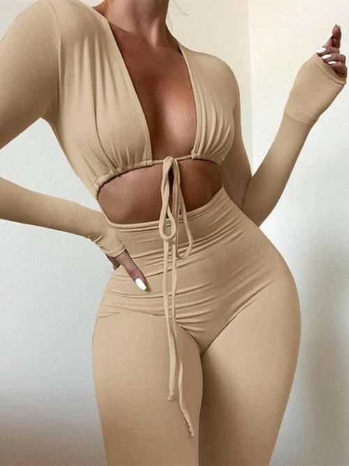 Solid Jumpsuit Bandage Cleavage - LuxNovaHub 