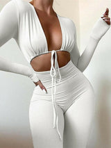 Solid Jumpsuit Bandage Cleavage - LuxNovaHub 