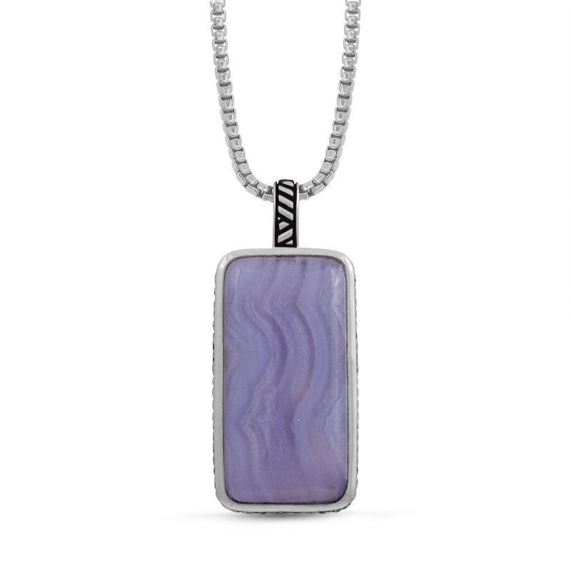 Blue Lace Agate Stone Tag in Black Rhodium - LuxNovaHub 