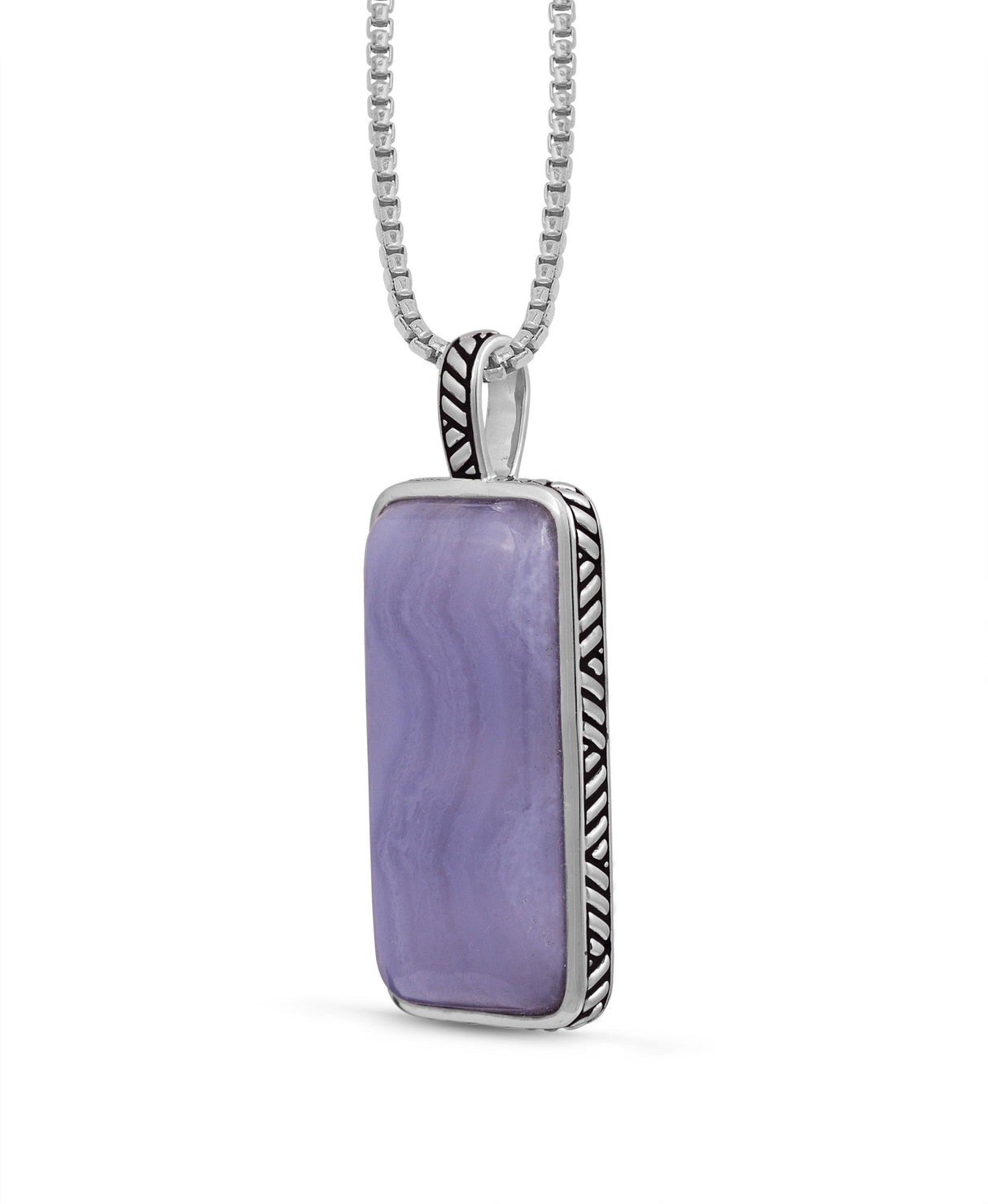 Blue Lace Agate Stone Tag in Black Rhodium - LuxNovaHub 