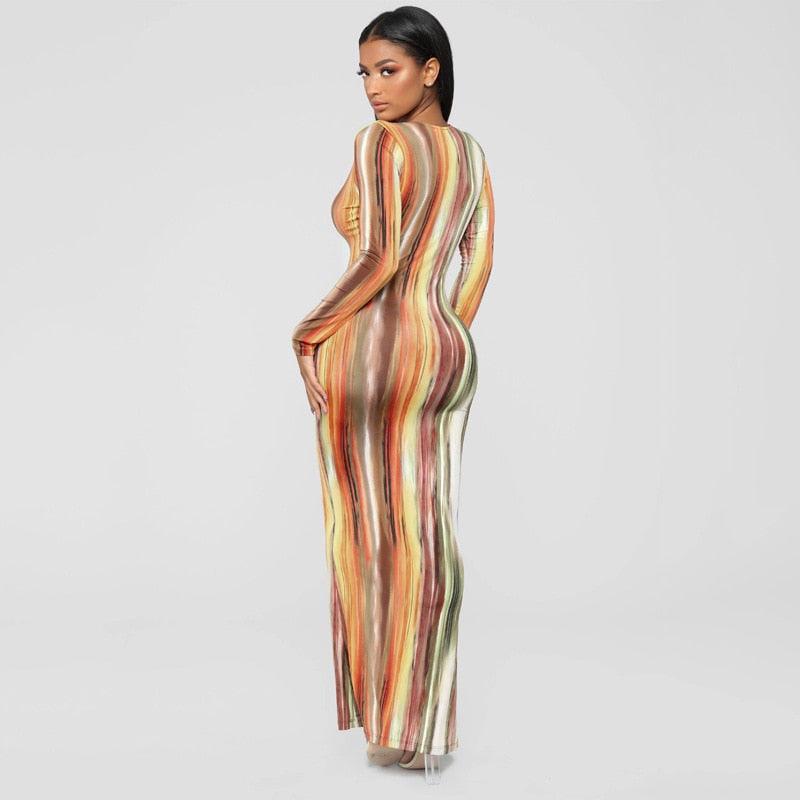 Tie Dye Print Sexy Dress Long Sleeve - LuxNovaHub 