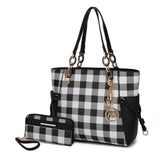 Yale Checkered Tote Bag with Wallet - LuxNovaHub 