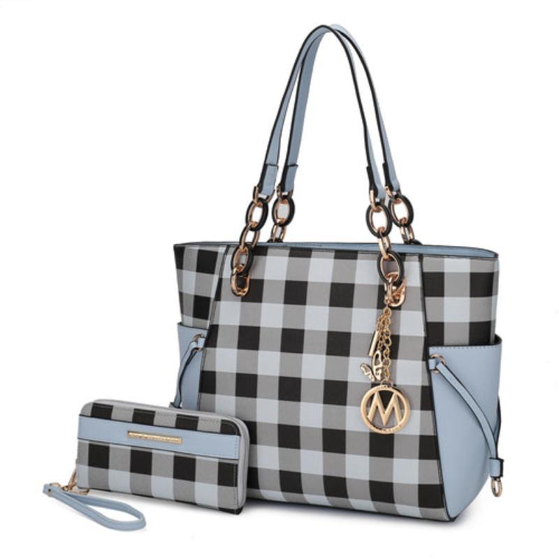 Yale Checkered Tote Bag with Wallet - LuxNovaHub 