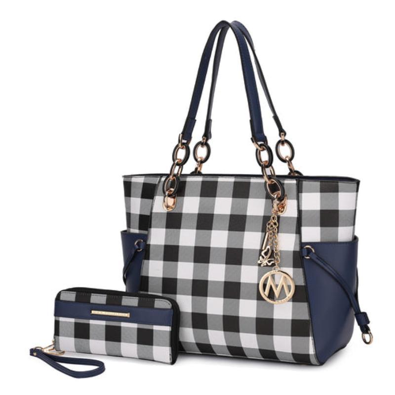 Yale Checkered Tote Bag with Wallet - LuxNovaHub 