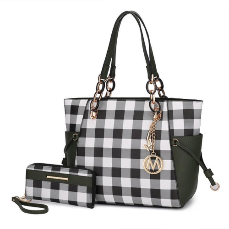 Yale Checkered Tote Bag with Wallet - LuxNovaHub 