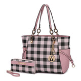 Yale Checkered Tote Bag with Wallet - LuxNovaHub 