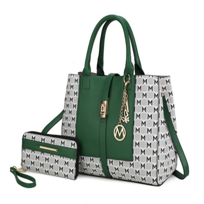 Yuliana Circular M emblem Print Satchel Bag - LuxNovaHub 