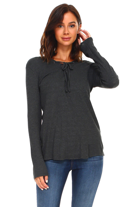 Women's Lace Up Long Sleeve Top - LuxNovaHub 