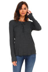 Women's Lace Up Long Sleeve Top - LuxNovaHub 