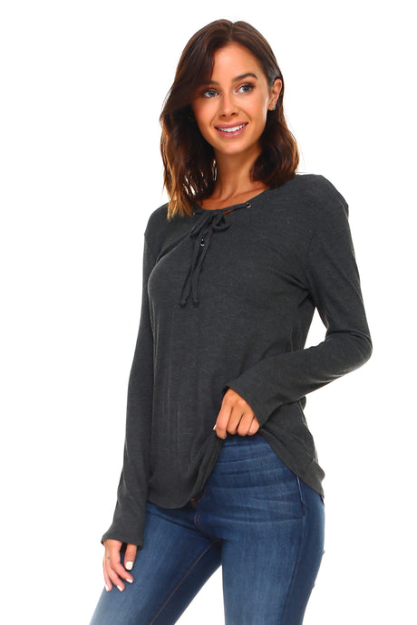 Women's Lace Up Long Sleeve Top - LuxNovaHub 