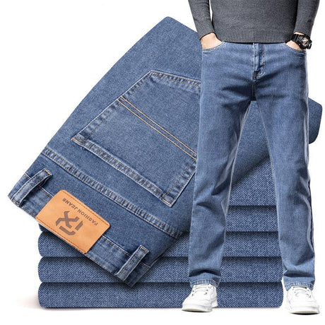 New Autumn Men's Blue Straight leg Jeans Business Casual - LuxNovaHub 