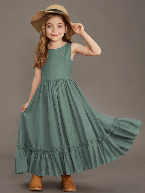 Princess Girls Cotton FlowerFloor Long Party Dress - LuxNovaHub 