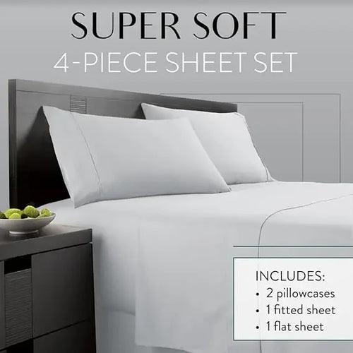 4-Piece Luxurious Polyester Bed Sheet Set - Solid Color - LuxNovaHub 