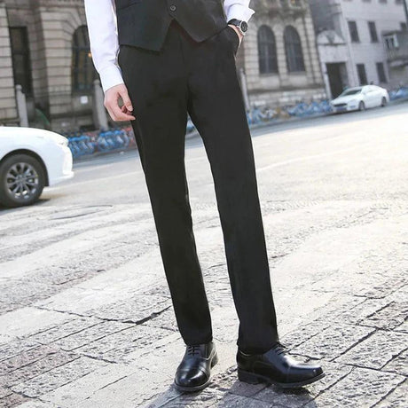 Men Business Casual Suit Pants Solid Office Trousers - LuxNovaHub 