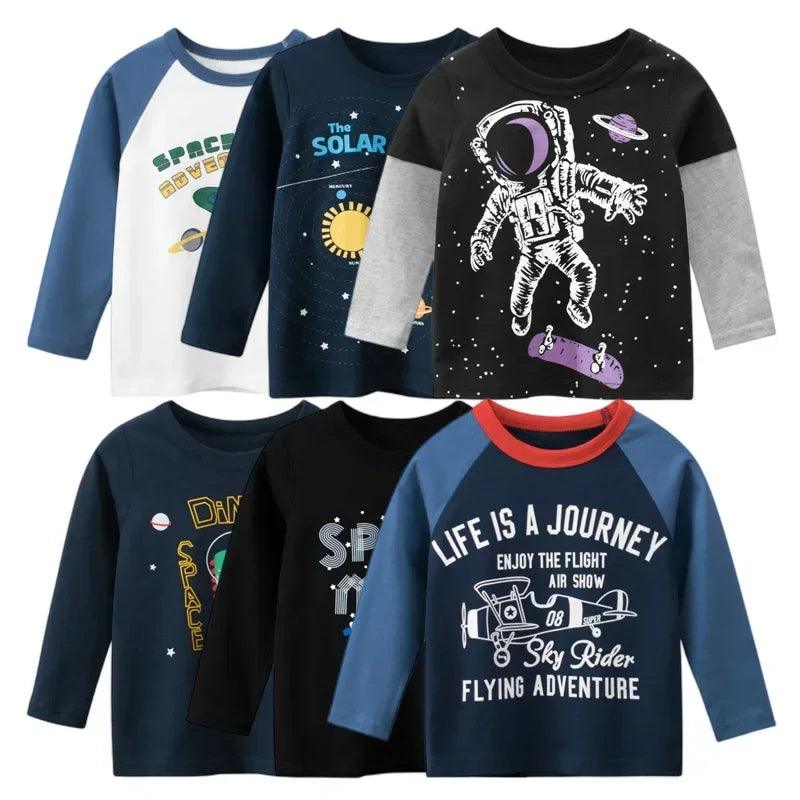 Autumn New Cartoon Astronaut T-shirts - LuxNovaHub 