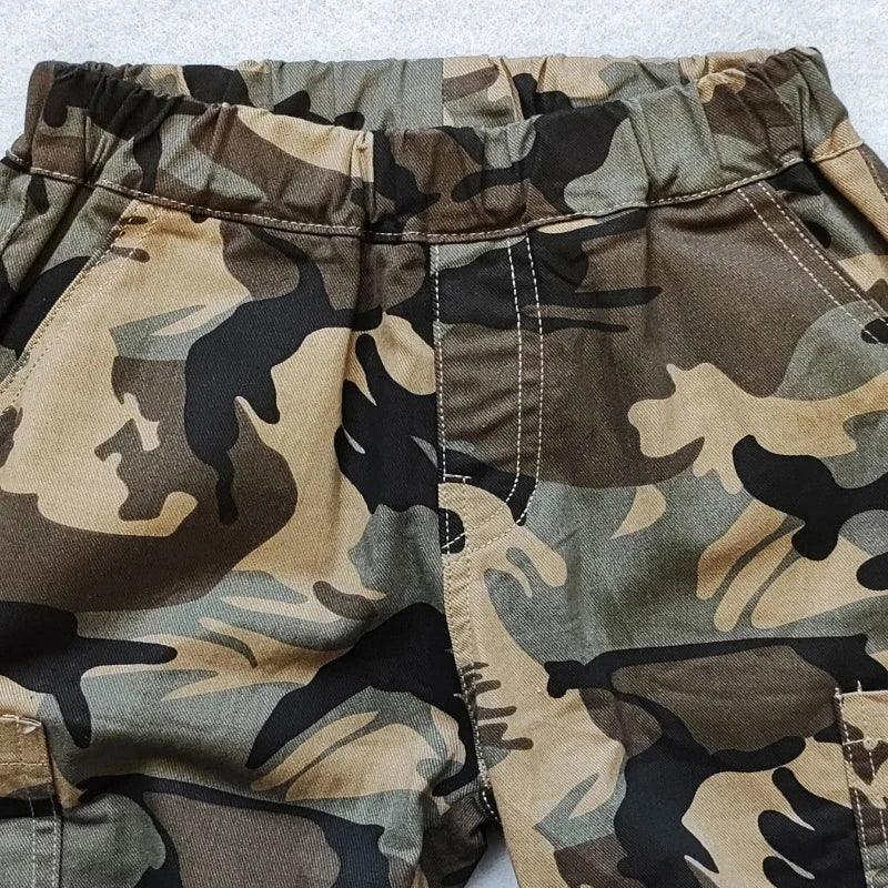 Kids Boys Casual Pockets Side Elastic Waist Camo Sports - LuxNovaHub 