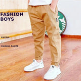 Boys Work Pants Spring Autumn Cotton Elastic Waist - LuxNovaHub 