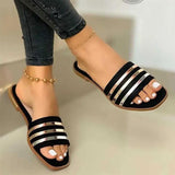 New Metal Striped Summer Flat Shoes - LuxNovaHub 