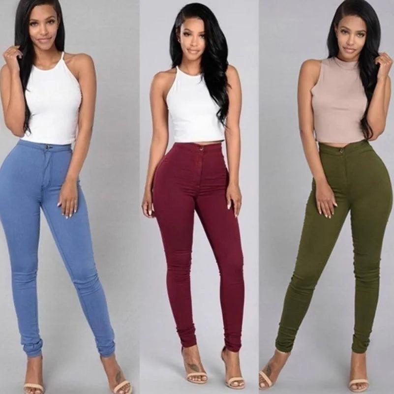 Solid Color Skinny Jeans Woman white - LuxNovaHub 