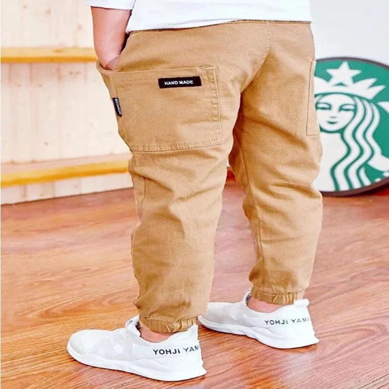 Boys Work Pants Spring Autumn Cotton Elastic Waist - LuxNovaHub 