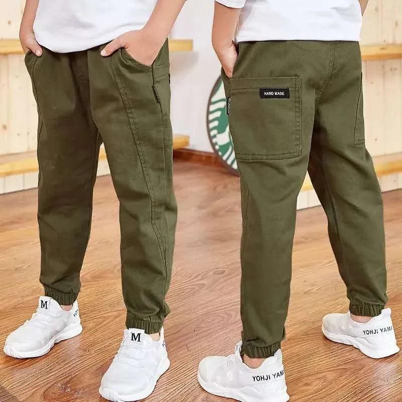 Boys Work Pants Spring Autumn Cotton Elastic Waist - LuxNovaHub 