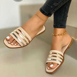 New Metal Striped Summer Flat Shoes - LuxNovaHub 