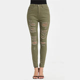 Women's High Waist Piercing Jeans Military - LuxNovaHub 