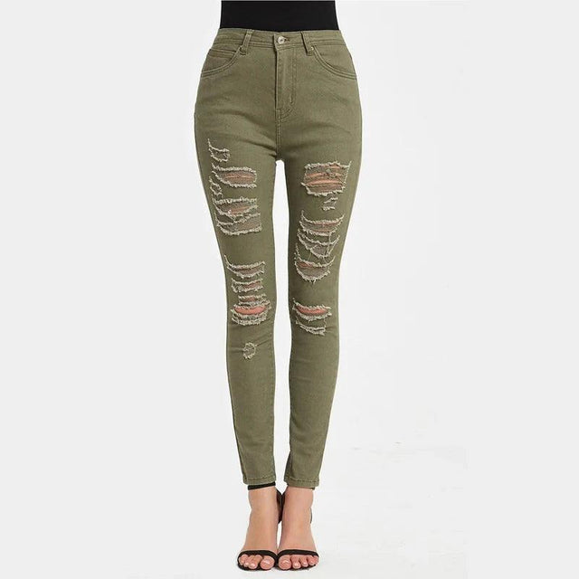 Women's High Waist Piercing Jeans Military - LuxNovaHub 