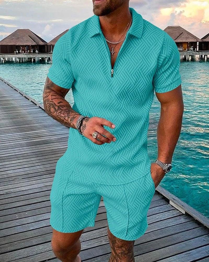 Men's Zipper Collar Tracksuit Summer - LuxNovaHub 