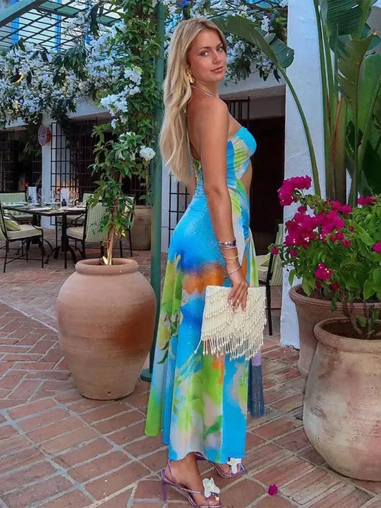 Sexy Hollow Out Halter Backless Beach Maxi - LuxNovaHub 