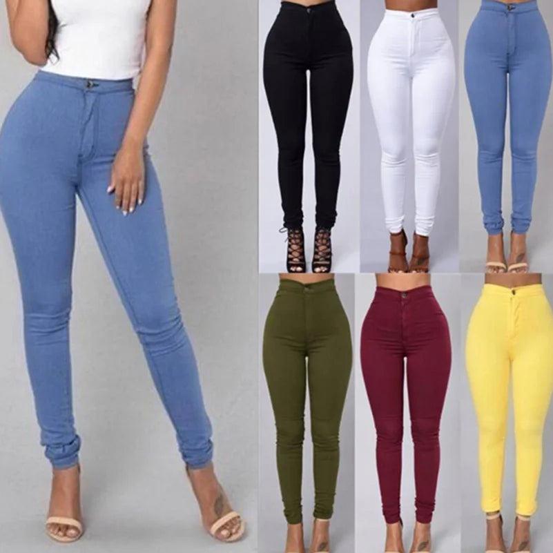 Solid Color Skinny Jeans Woman white - LuxNovaHub 