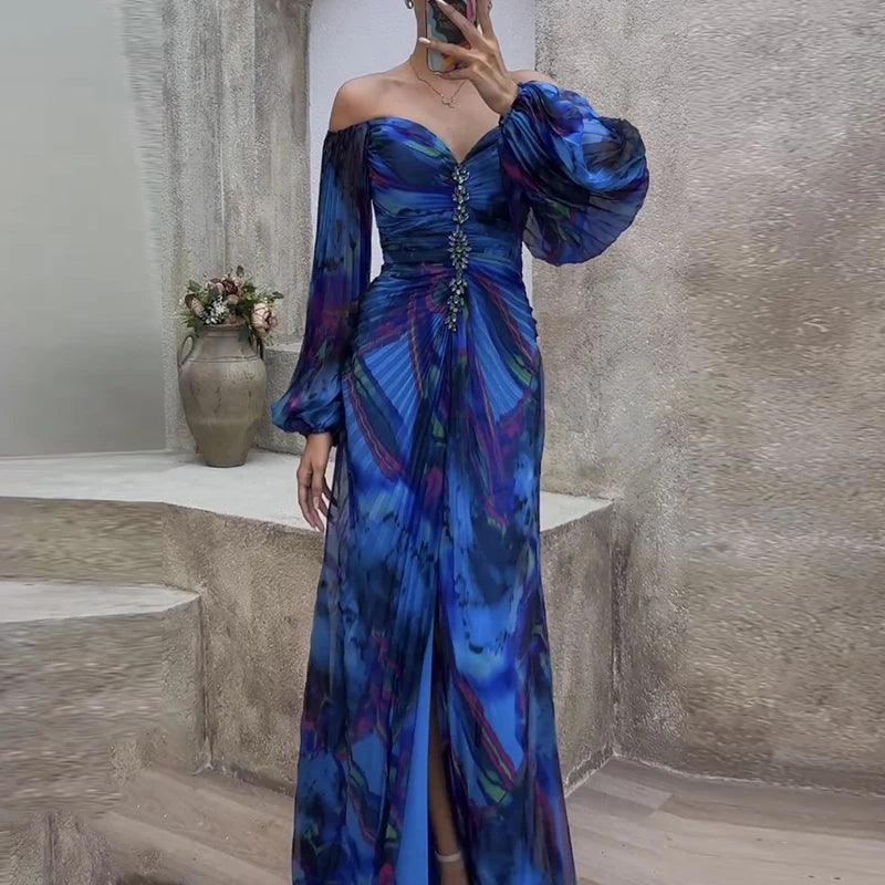 Sexy New Off Shoulder Tie Dye Pleated Bodycon - LuxNovaHub 