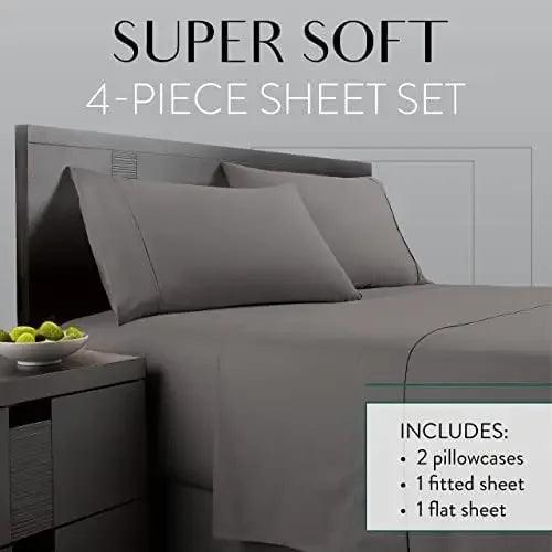 4-Piece Luxurious Polyester Bed Sheet Set - Solid Color - LuxNovaHub 