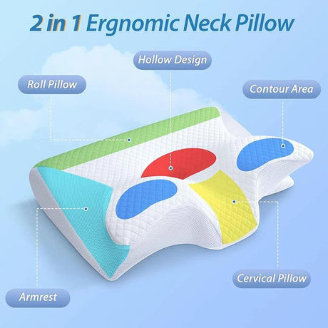 1pc Memory Foam Cervical Pillow, 2 in 1 Ergonomic - LuxNovaHub 