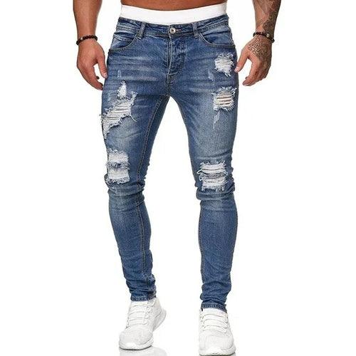 2024 New Street Style Ripped Skinny Jeans Men Vintage - LuxNovaHub 