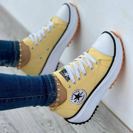 Flat Lace-Up Sneakers Pattern Canvas Casual Women - LuxNovaHub 