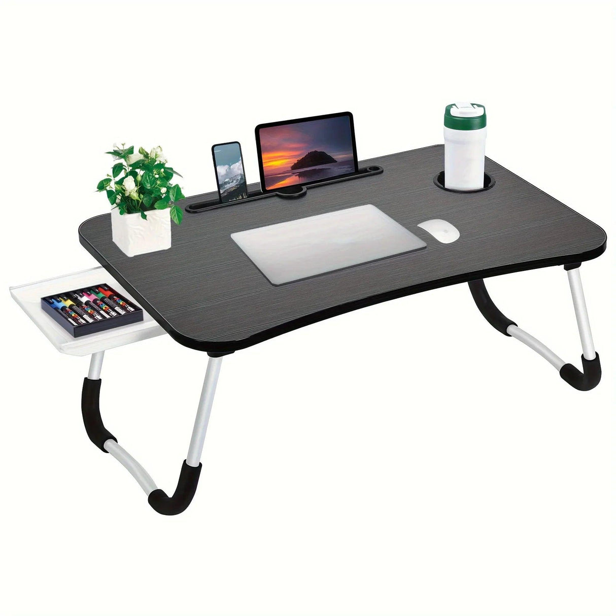 Foldable Laptop Bed Table with Cup Holder & Drawer - Portable Work & Relaxation Desk