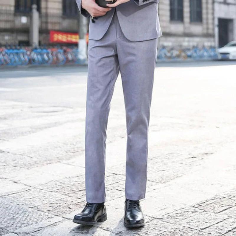 Men Business Casual Suit Pants Solid Office Trousers - LuxNovaHub 