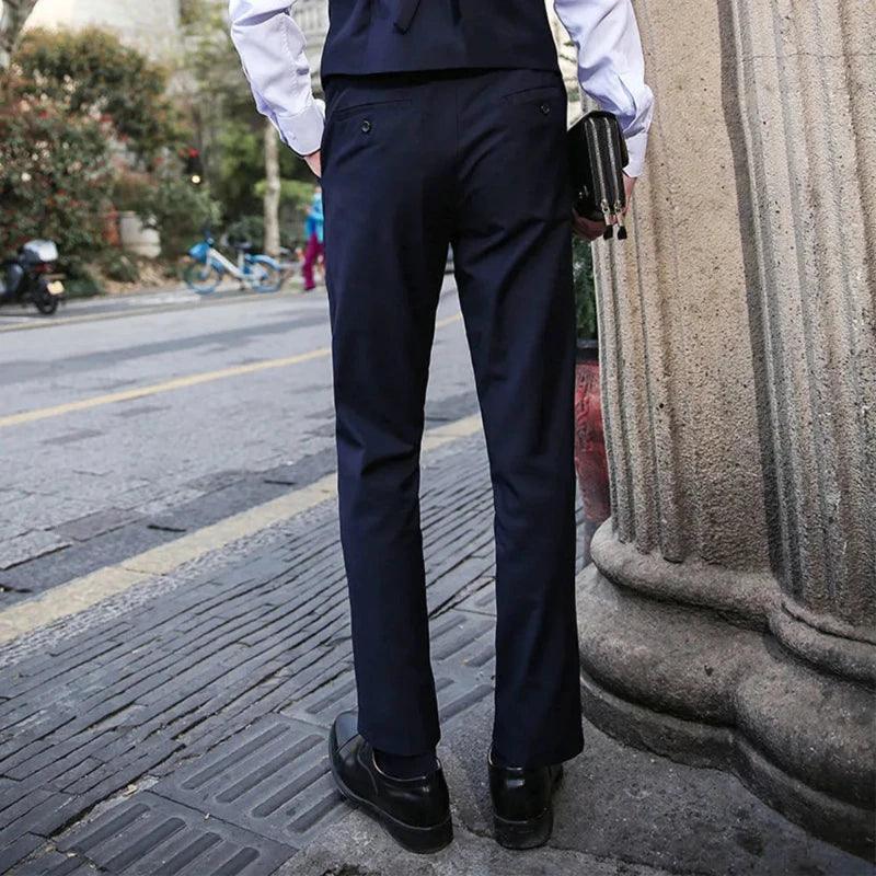 Men Business Casual Suit Pants Solid Office Trousers - LuxNovaHub 