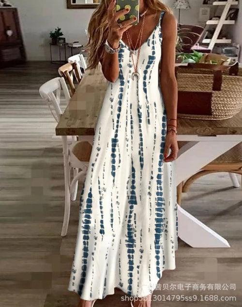 Women Tie Dye Print Colorblock V-Neck Maxi - LuxNovaHub 